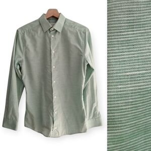 Eton Men's Super Slim Fit Dress Shirt Green Cotton Linen Poplin 14.5 Neck 32/33
